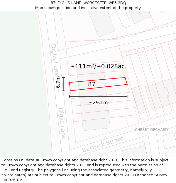 87, DIGLIS LANE, WORCESTER, WR5 3DQ: Plot and title map