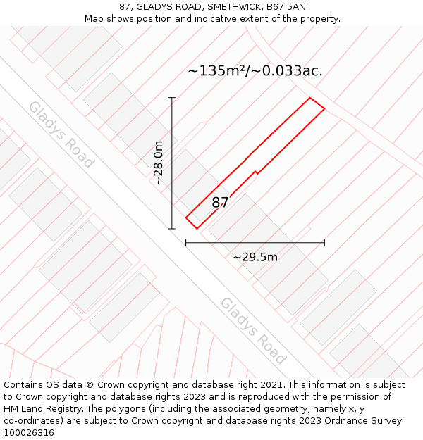87, GLADYS ROAD, SMETHWICK, B67 5AN: Plot and title map