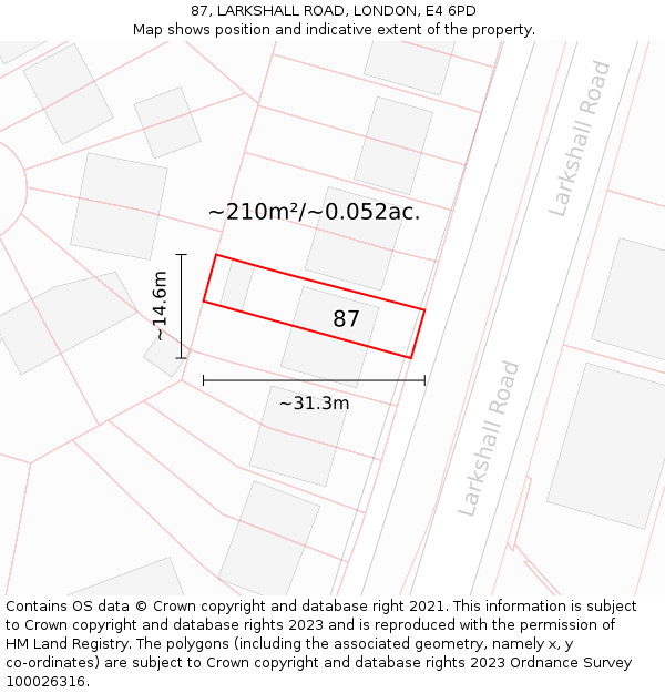 87, LARKSHALL ROAD, LONDON, E4 6PD: Plot and title map