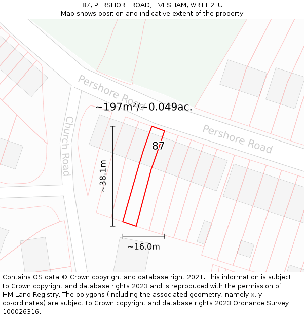 87, PERSHORE ROAD, EVESHAM, WR11 2LU: Plot and title map
