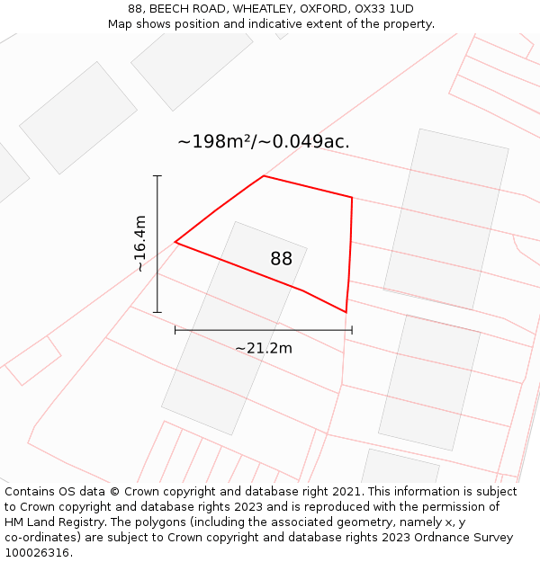 88, BEECH ROAD, WHEATLEY, OXFORD, OX33 1UD: Plot and title map