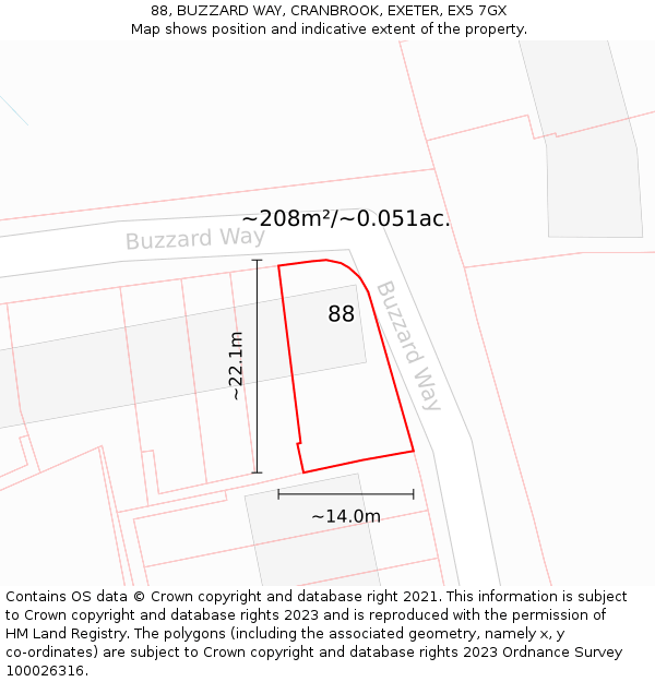 88, BUZZARD WAY, CRANBROOK, EXETER, EX5 7GX: Plot and title map