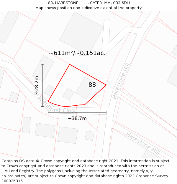 88, HARESTONE HILL, CATERHAM, CR3 6DH: Plot and title map