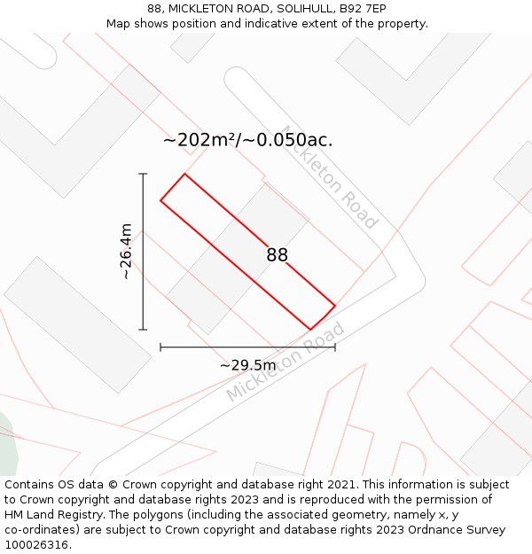 88, MICKLETON ROAD, SOLIHULL, B92 7EP: Plot and title map