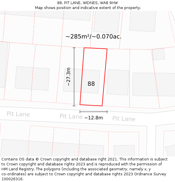 88, PIT LANE, WIDNES, WA8 9HW: Plot and title map