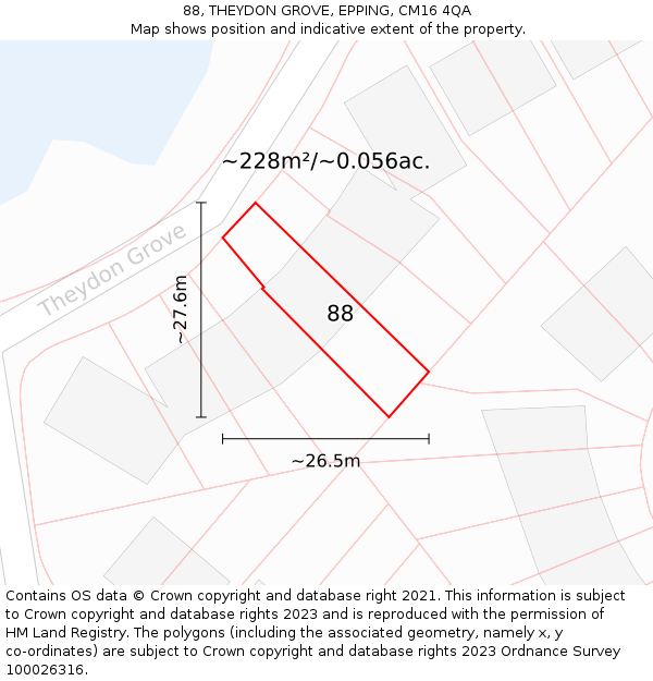 88, THEYDON GROVE, EPPING, CM16 4QA: Plot and title map