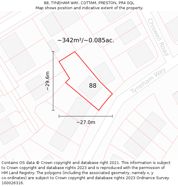 88, TYNEHAM WAY, COTTAM, PRESTON, PR4 0QL: Plot and title map
