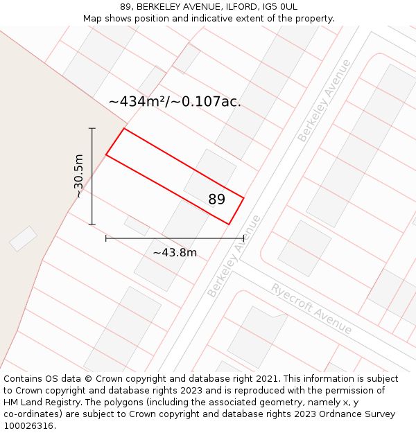 89, BERKELEY AVENUE, ILFORD, IG5 0UL: Plot and title map