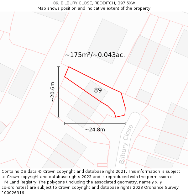 89, BILBURY CLOSE, REDDITCH, B97 5XW: Plot and title map