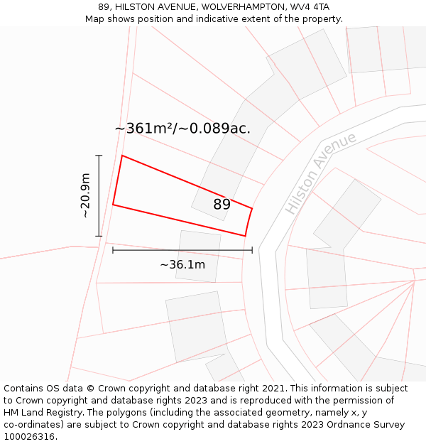 89, HILSTON AVENUE, WOLVERHAMPTON, WV4 4TA: Plot and title map