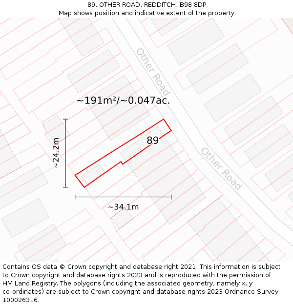 89, OTHER ROAD, REDDITCH, B98 8DP: Plot and title map