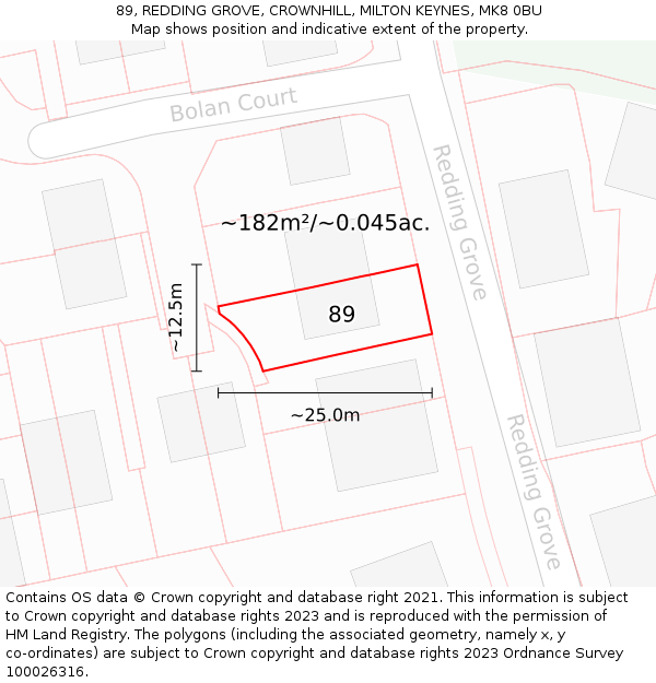 89, REDDING GROVE, CROWNHILL, MILTON KEYNES, MK8 0BU: Plot and title map