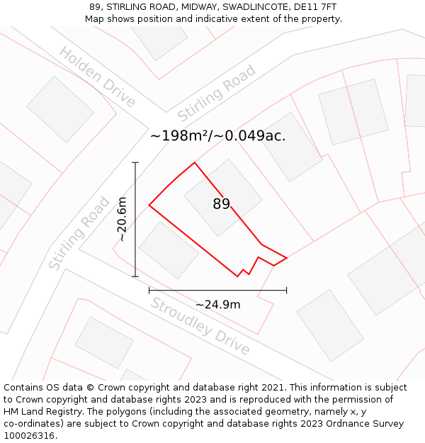 89, STIRLING ROAD, MIDWAY, SWADLINCOTE, DE11 7FT: Plot and title map