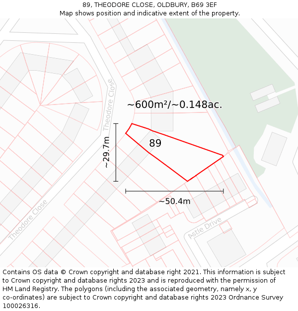 89, THEODORE CLOSE, OLDBURY, B69 3EF: Plot and title map