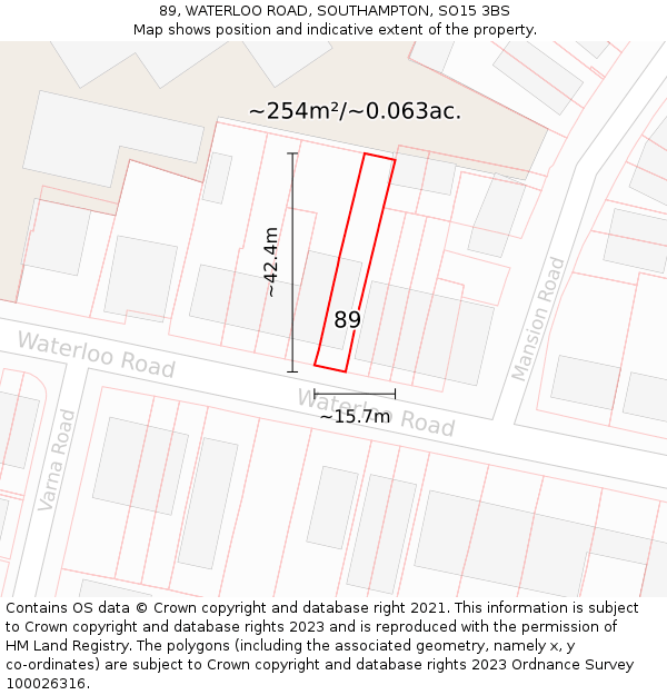 89, WATERLOO ROAD, SOUTHAMPTON, SO15 3BS: Plot and title map