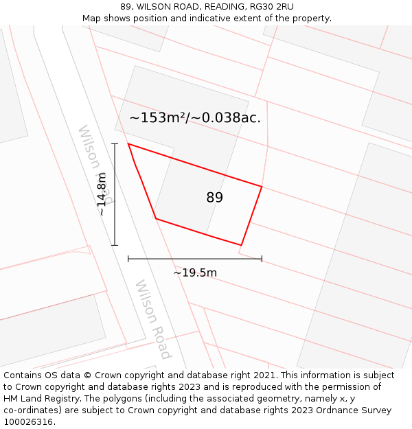89, WILSON ROAD, READING, RG30 2RU: Plot and title map