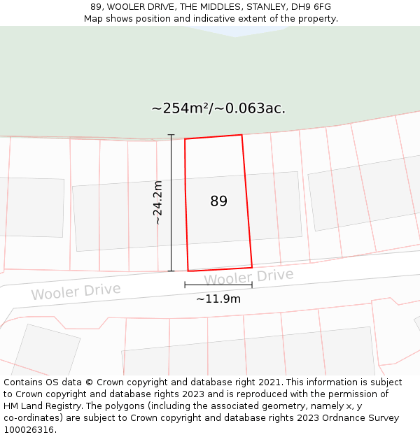 89, WOOLER DRIVE, THE MIDDLES, STANLEY, DH9 6FG: Plot and title map