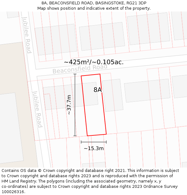8A, BEACONSFIELD ROAD, BASINGSTOKE, RG21 3DP: Plot and title map