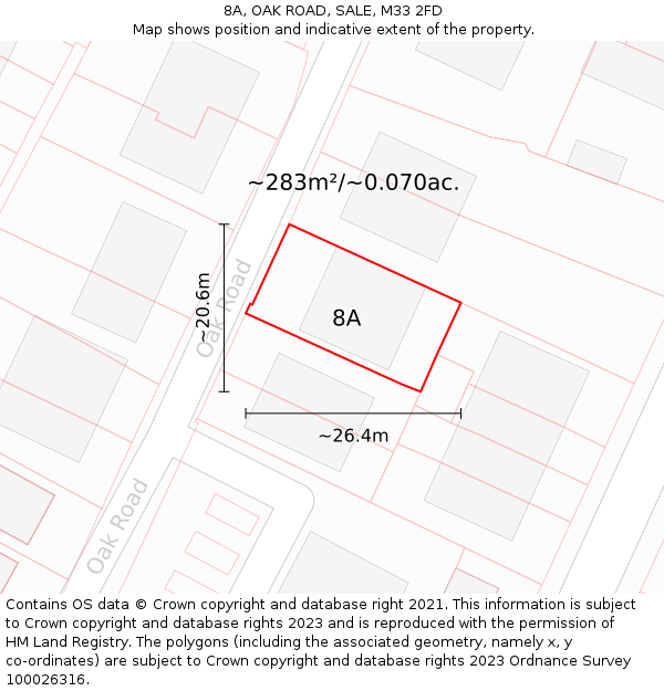 8A, OAK ROAD, SALE, M33 2FD: Plot and title map