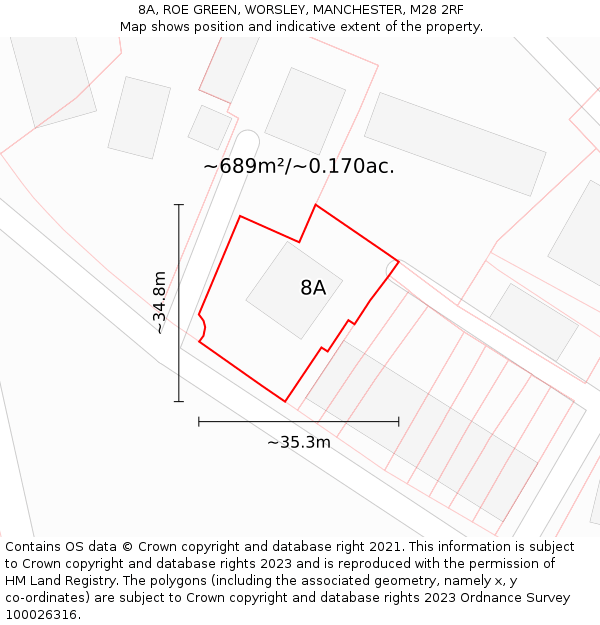 8A, ROE GREEN, WORSLEY, MANCHESTER, M28 2RF: Plot and title map