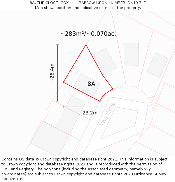 8A, THE CLOSE, GOXHILL, BARROW-UPON-HUMBER, DN19 7LE: Plot and title map