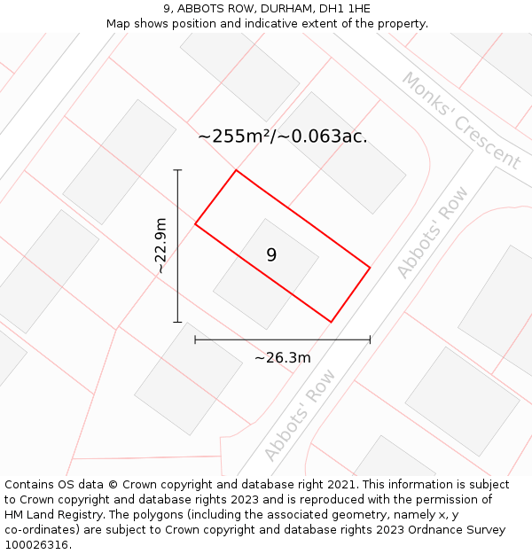 9, ABBOTS ROW, DURHAM, DH1 1HE: Plot and title map