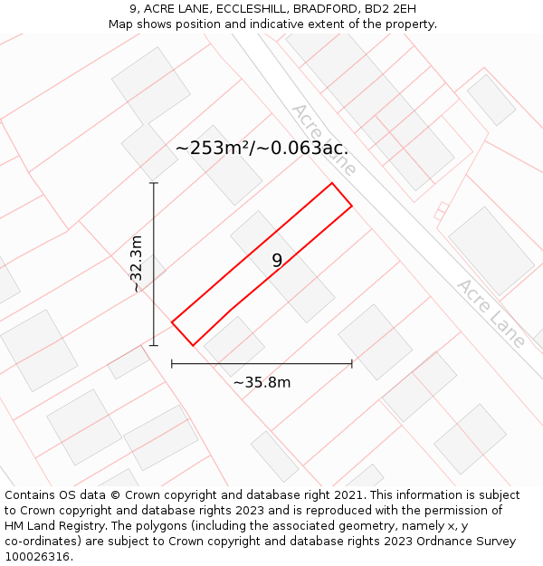 9, ACRE LANE, ECCLESHILL, BRADFORD, BD2 2EH: Plot and title map