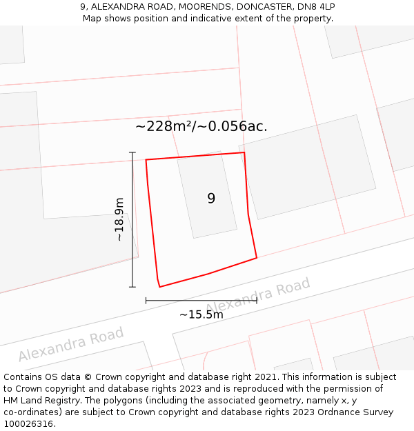 9, ALEXANDRA ROAD, MOORENDS, DONCASTER, DN8 4LP: Plot and title map