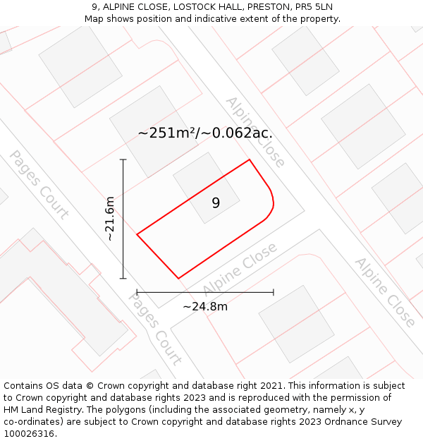 9, ALPINE CLOSE, LOSTOCK HALL, PRESTON, PR5 5LN: Plot and title map