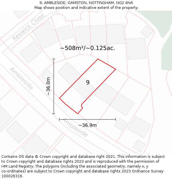 9, AMBLESIDE, GAMSTON, NOTTINGHAM, NG2 6NA: Plot and title map
