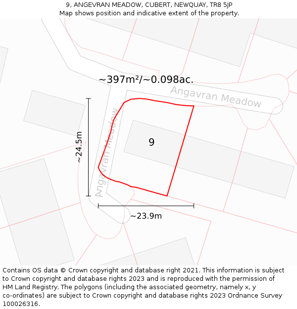 9, ANGEVRAN MEADOW, CUBERT, NEWQUAY, TR8 5JP: Plot and title map