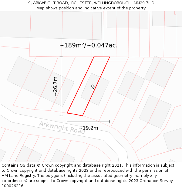 9, ARKWRIGHT ROAD, IRCHESTER, WELLINGBOROUGH, NN29 7HD: Plot and title map