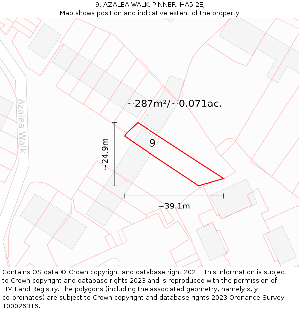 9, AZALEA WALK, PINNER, HA5 2EJ: Plot and title map