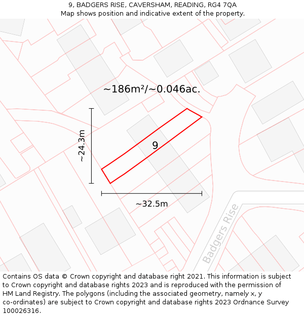 9, BADGERS RISE, CAVERSHAM, READING, RG4 7QA: Plot and title map