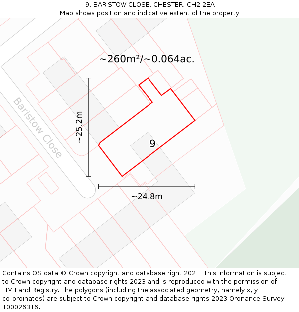 9, BARISTOW CLOSE, CHESTER, CH2 2EA: Plot and title map