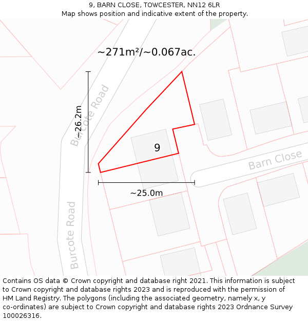 9, BARN CLOSE, TOWCESTER, NN12 6LR: Plot and title map