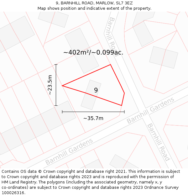 9, BARNHILL ROAD, MARLOW, SL7 3EZ: Plot and title map