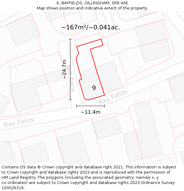9, BAYFIELDS, GILLINGHAM, SP8 4AE: Plot and title map