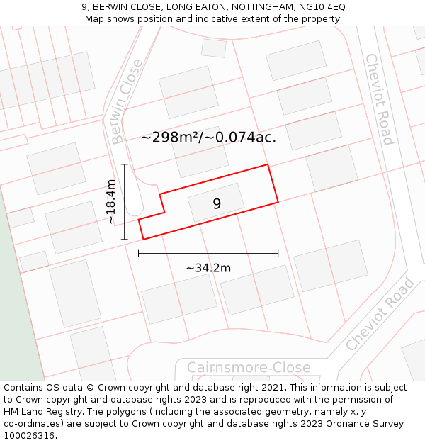 9, BERWIN CLOSE, LONG EATON, NOTTINGHAM, NG10 4EQ: Plot and title map