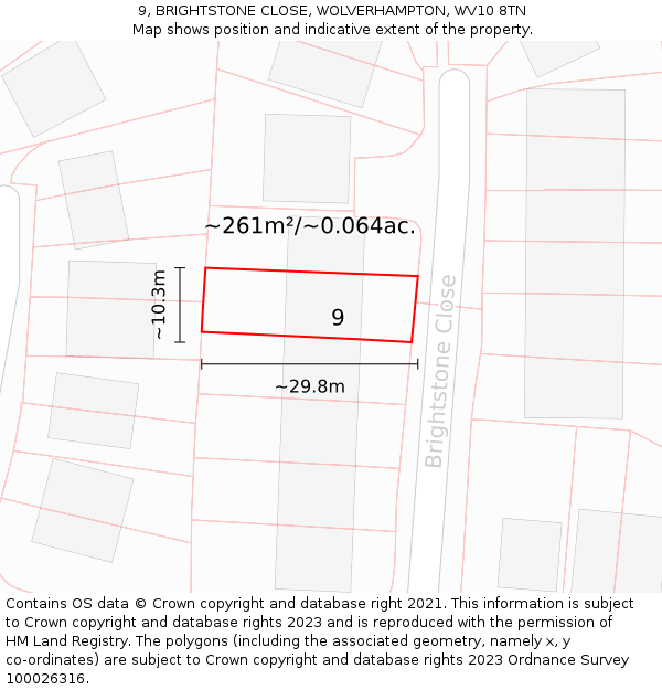 9, BRIGHTSTONE CLOSE, WOLVERHAMPTON, WV10 8TN: Plot and title map