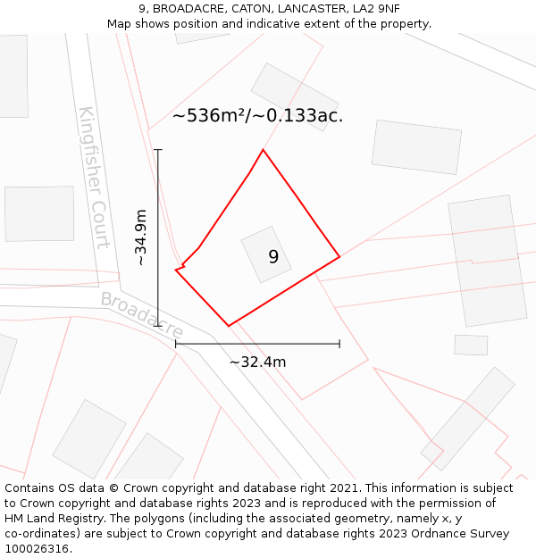 9, BROADACRE, CATON, LANCASTER, LA2 9NF: Plot and title map
