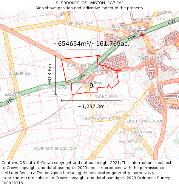 9, BROOKFIELDS, WIGTON, CA7 0AF: Plot and title map