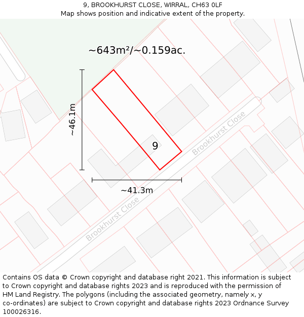 9, BROOKHURST CLOSE, WIRRAL, CH63 0LF: Plot and title map
