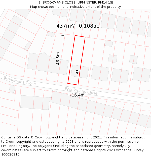 9, BROOKMANS CLOSE, UPMINSTER, RM14 1SJ: Plot and title map