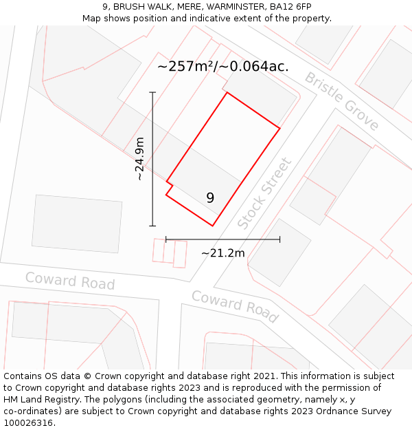 9, BRUSH WALK, MERE, WARMINSTER, BA12 6FP: Plot and title map