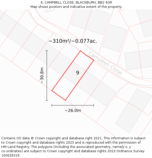 9, CAMPBELL CLOSE, BLACKBURN, BB2 4GR: Plot and title map