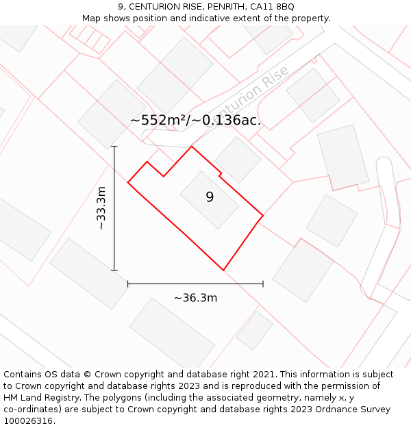9, CENTURION RISE, PENRITH, CA11 8BQ: Plot and title map