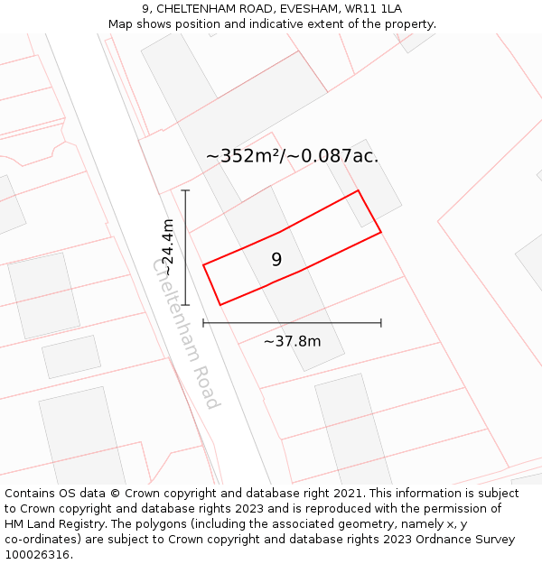 9, CHELTENHAM ROAD, EVESHAM, WR11 1LA: Plot and title map