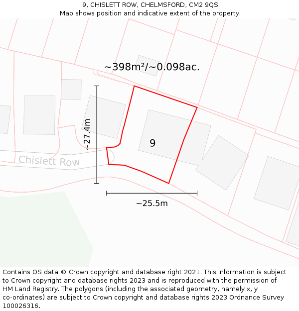 9, CHISLETT ROW, CHELMSFORD, CM2 9QS: Plot and title map