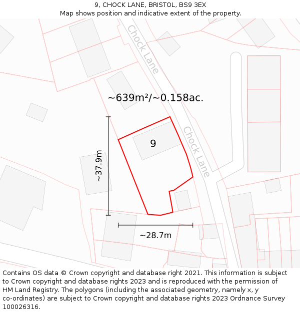 9, CHOCK LANE, BRISTOL, BS9 3EX: Plot and title map